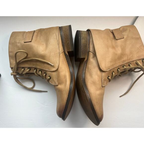 MIA Women's Sand Tan Leather Mid Calf Lace Up Low Heel Boots Made in India 7.5M - Picture 4 of 10